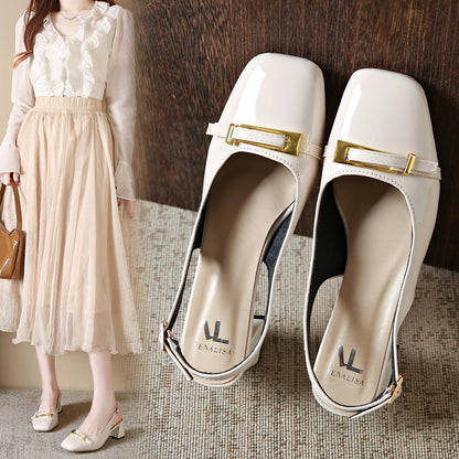 Chic Slingback Square Toe Heels for Women – 5.5cm Block Heels | French-Style