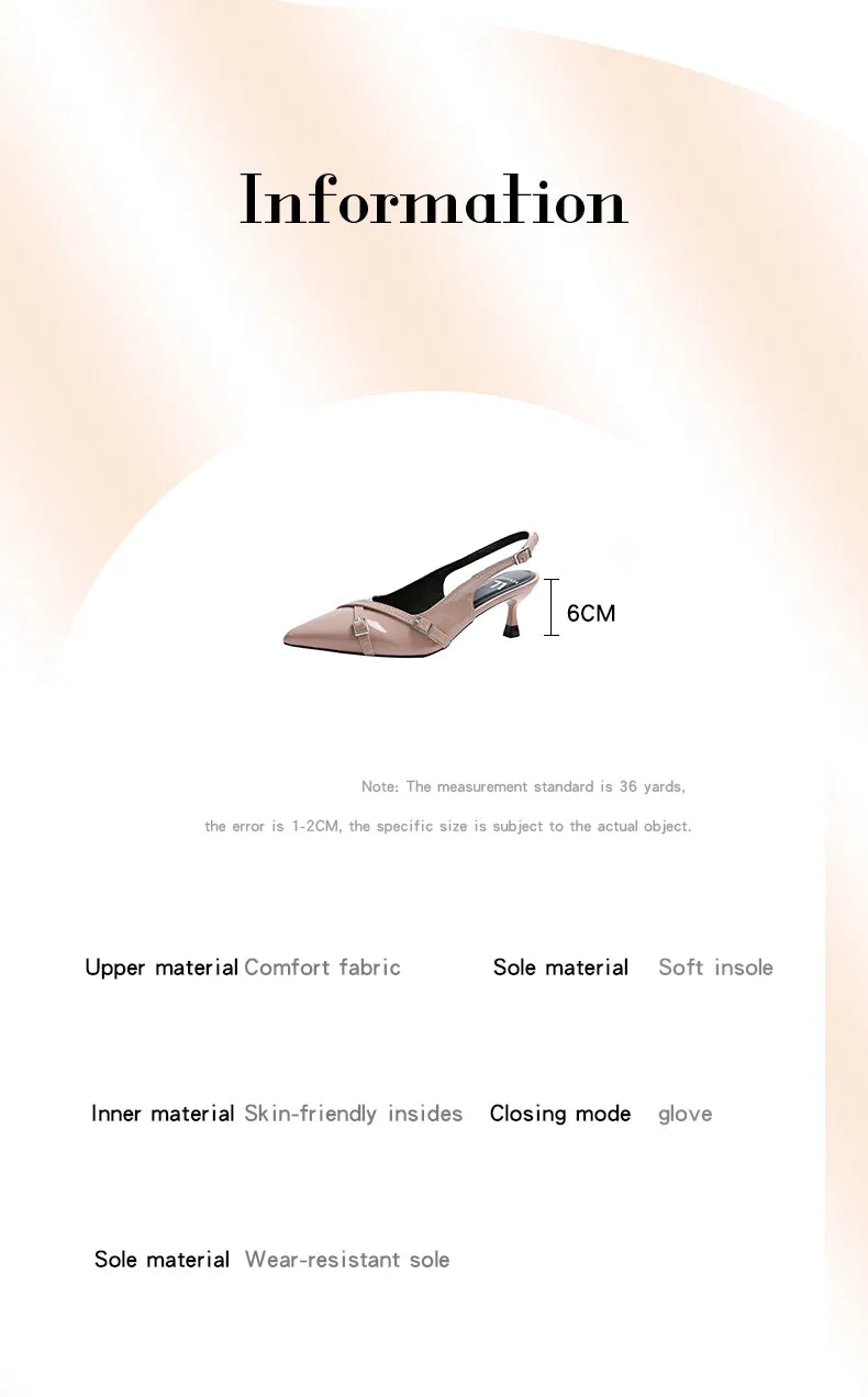Elegant Pointed Toe Slingback Heels for Women – 3-Inch PU Leather Cone Heel Sandals
