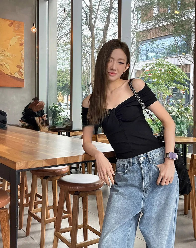 Basic Pleated V-Neck T-Shirt | Slim Fit Short Sleeve Solid Top | Casual Cute Style