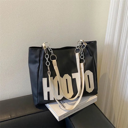 Large-Capacity Shoulder Bag with Zipper – Bold Colors & Chain Strap Detail