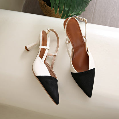 Elegant Pointed Toe Slingback Heels for Women | PU Leather Cone Stilettos