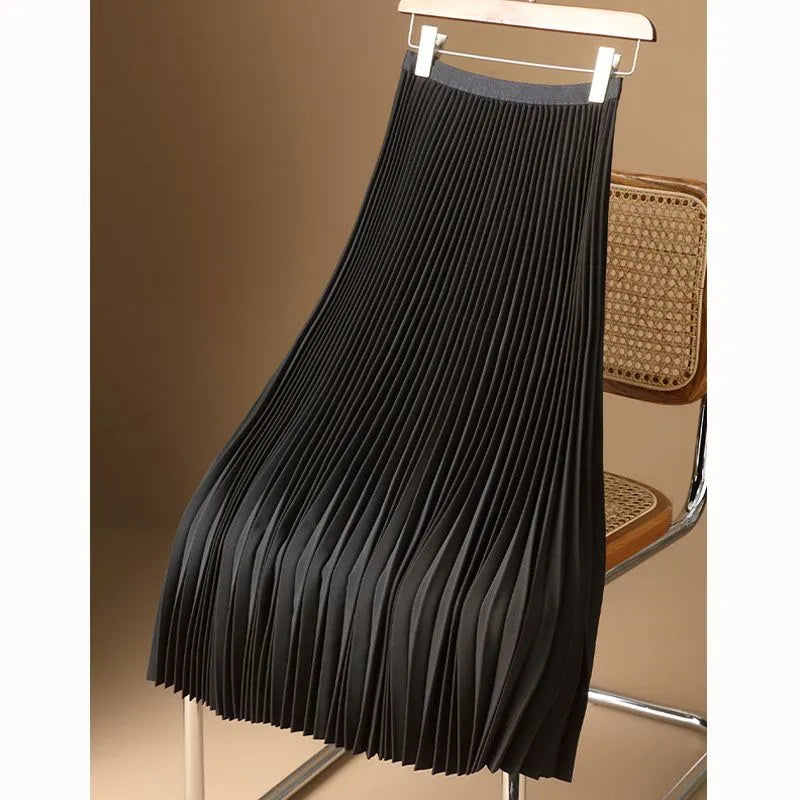 Pleated Satin A-Line Skirt