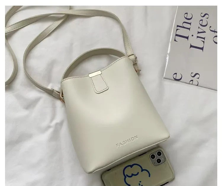 Trendy PU Leather Bucket Bag – Minimalist Shoulder, Crossbody & Handbag | Solid Color, Large Capacity