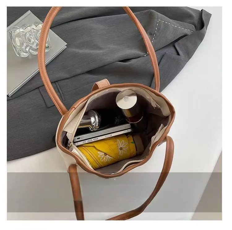 Minimalist Shoulder Bag – Classic Vintage Everyday Tote with Zipper & Large Capacity