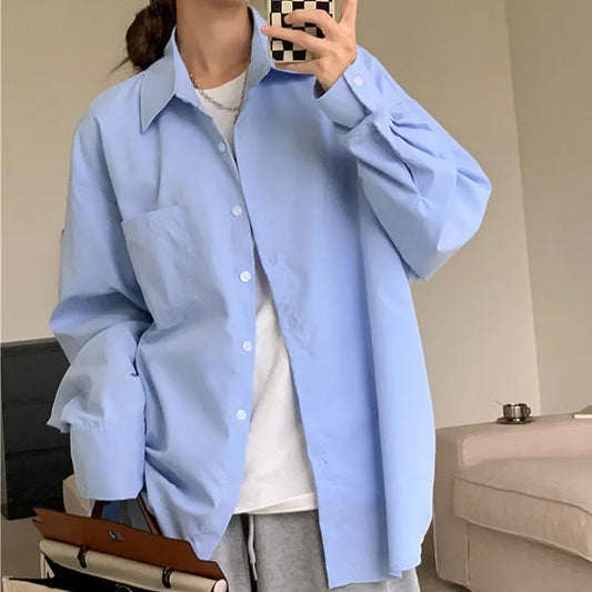 Oversized Cotton Shirt for Women | Casual Workwear | Plus Size S-5XL | Blue, White, Black
