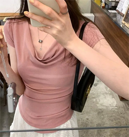 Trendy Off-Shoulder Crop Top for Women | Korean Style Short Sleeve T-Shirt in Multiple Colors | Summer Must-Have
