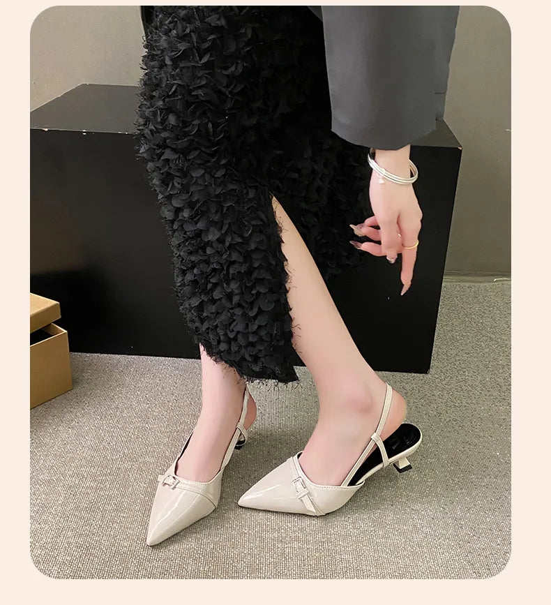Elegant Pointed Toe Slingback Heels for Women – 2-Inch PU Leather High Heels for Office & Daily Wear
