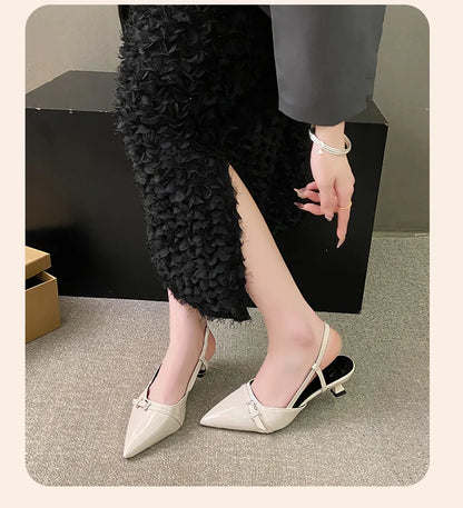 Elegant Pointed Toe Slingback Heels for Women – 2-Inch PU Leather High Heels for Office & Daily Wear