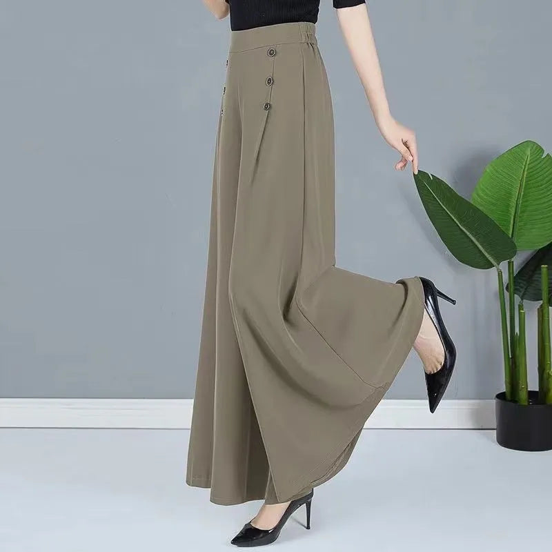 High-Waisted Wide-Leg Pants – Loose Fit, Pleated Trousers with Pockets