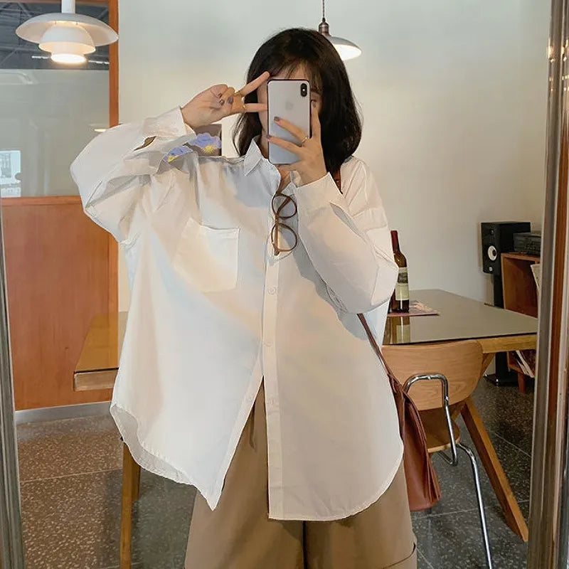 Oversized Cotton Shirt for Women | Casual Workwear | Plus Size S-5XL | Blue, White, Black
