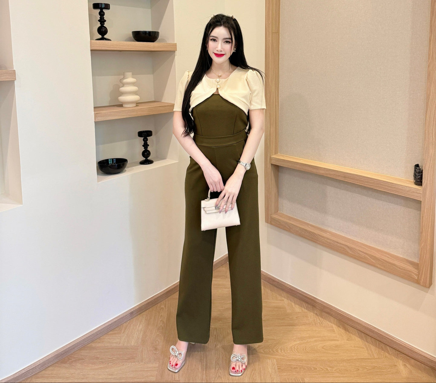 Elegant Wool Wave Co-ord Set with Cropped Shrug & Wide-Leg Pants | Trendy Two-Piece Outfit