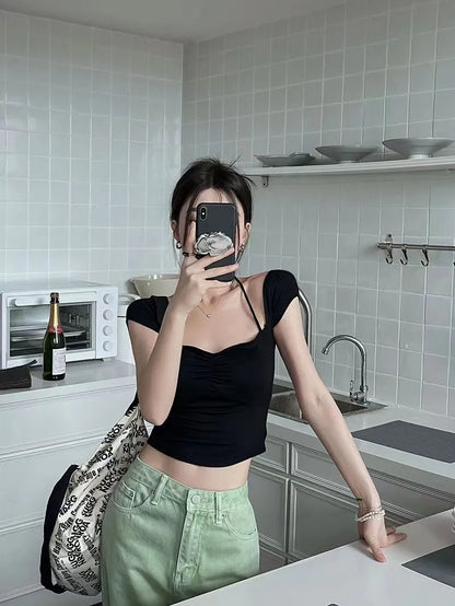 Trendy Off-Shoulder Short Sleeve T-Shirt | Summer Casual Off-Shoulder Slim Fit Top