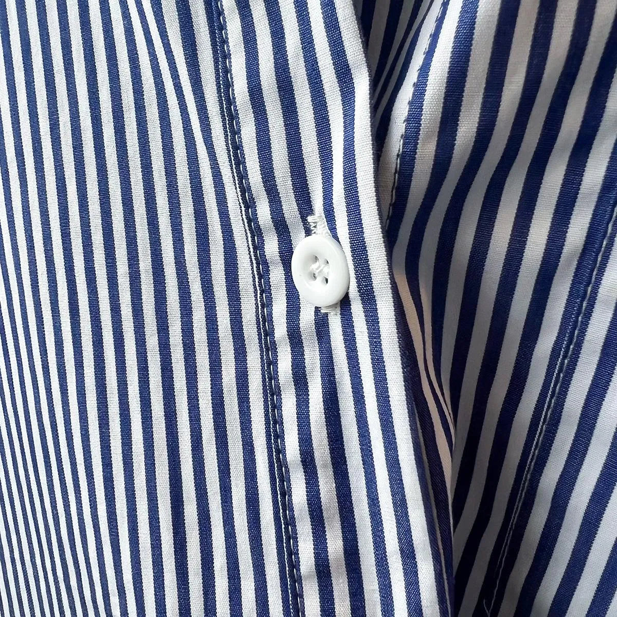 Chic Korean-Style Blue Striped Shirt for Women | Long Sleeve Button-Down with Back Slit | Trendy Casual Top