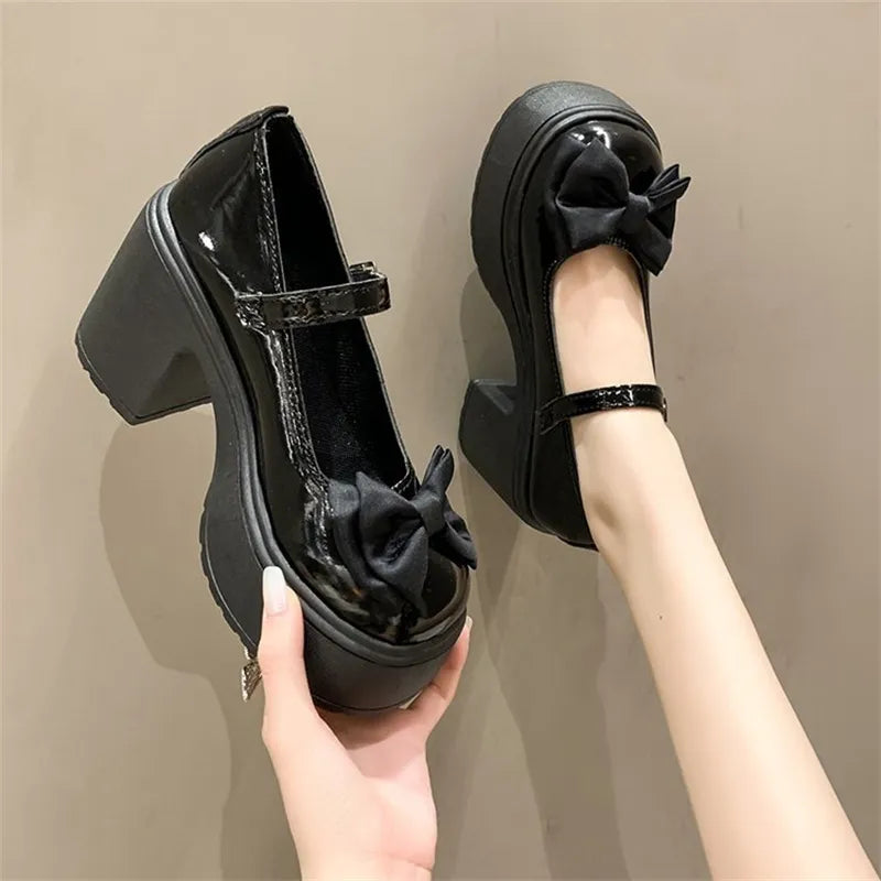Trendy Mary Jane Platform Heels for Women | 9cm Buckle Strap Chunky Shoes