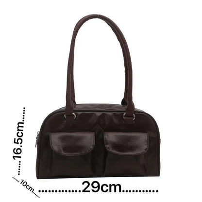 PU Leather Shoulder Handbag – Luxe Gloss Finish & Dual Front Pockets