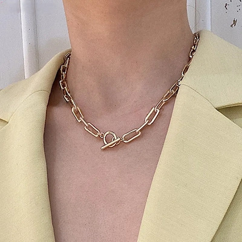 Geometric Snake Chain Necklace for Women – Gold & Silver Tone Punk Choker, Minimalist Metal Layered Style
