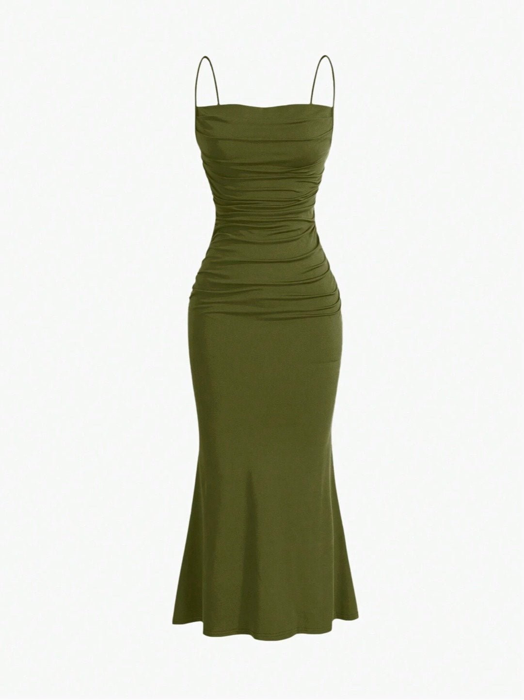Elegant Pleated Mermaid Cami Maxi Dress – Ruched Backless Slip Dress for Evening & Parties