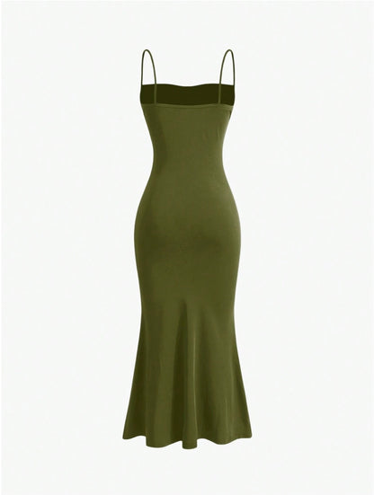 Elegant Pleated Mermaid Cami Maxi Dress – Ruched Backless Slip Dress for Evening & Parties