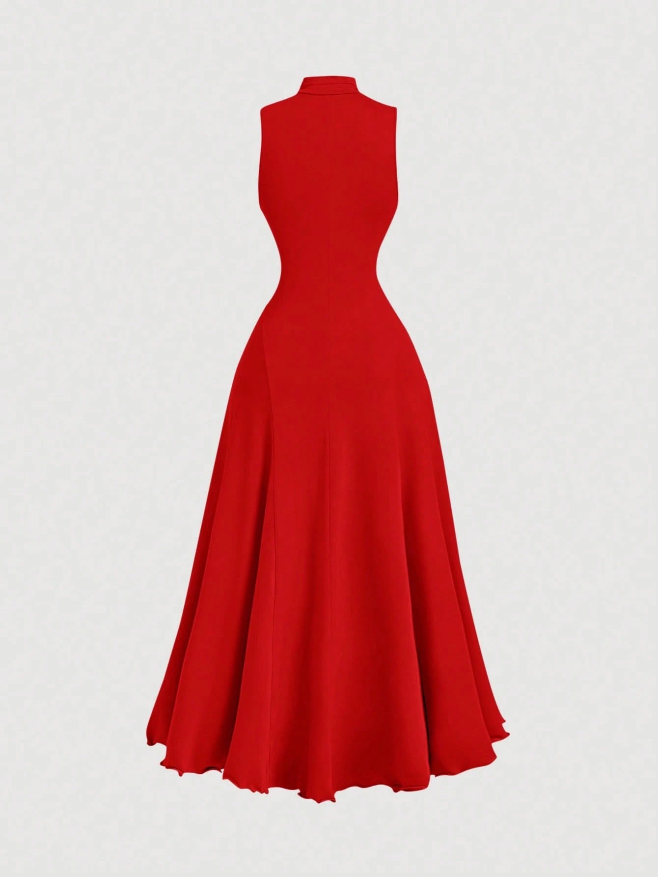 B_Fashzeo Red mock neck sleeveless long dress featuring a sleek bodycon fit and high neck for an elegant party wear aesthetic.