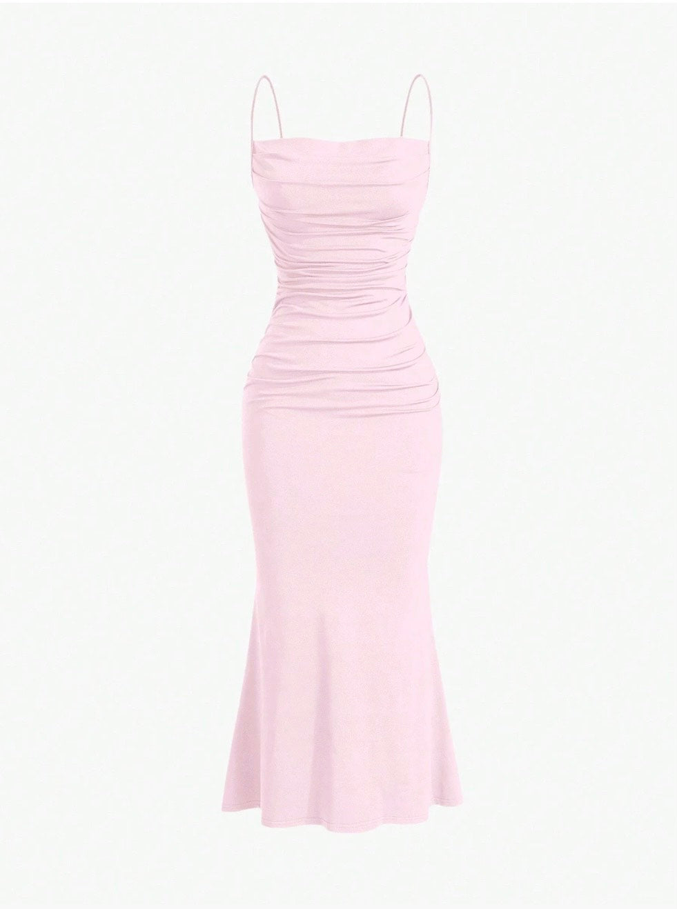 Elegant Pleated Mermaid Cami Maxi Dress – Ruched Backless Slip Dress for Evening & Parties