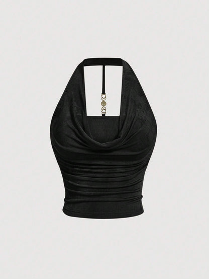 Draped Collar Halter Top
