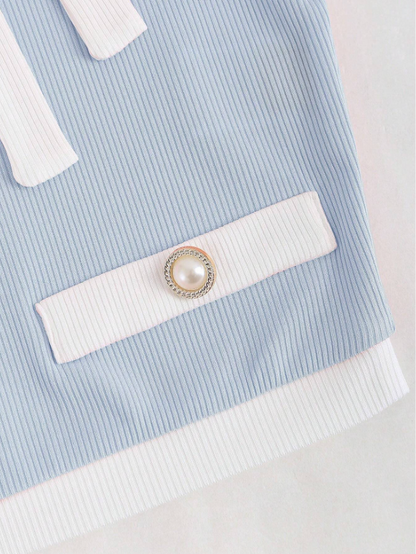 Women’s Contrast Color Slim Fit Graphic Tee – Button Detail Rib Knit Short Sleeve Casual T-Shirt in Pastel Shades