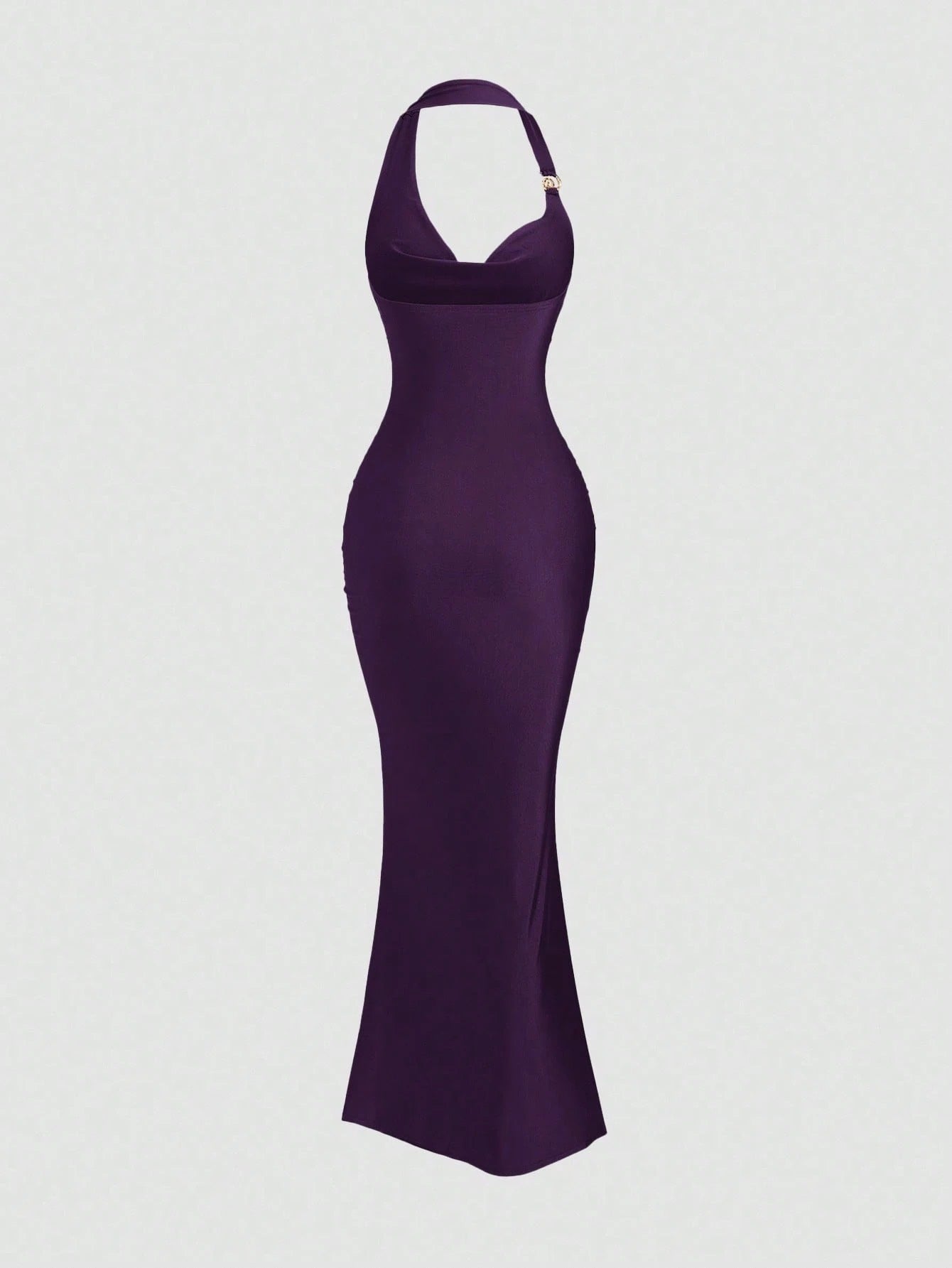 Bold Plum spaghetti strap belted long dress with a slim fit vintage silhouette and adjustable straps for women by Fashzeo.