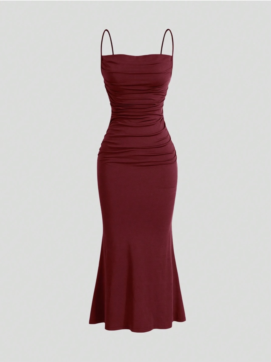 Elegant Pleated Mermaid Cami Maxi Dress – Ruched Backless Slip Dress for Evening & Parties