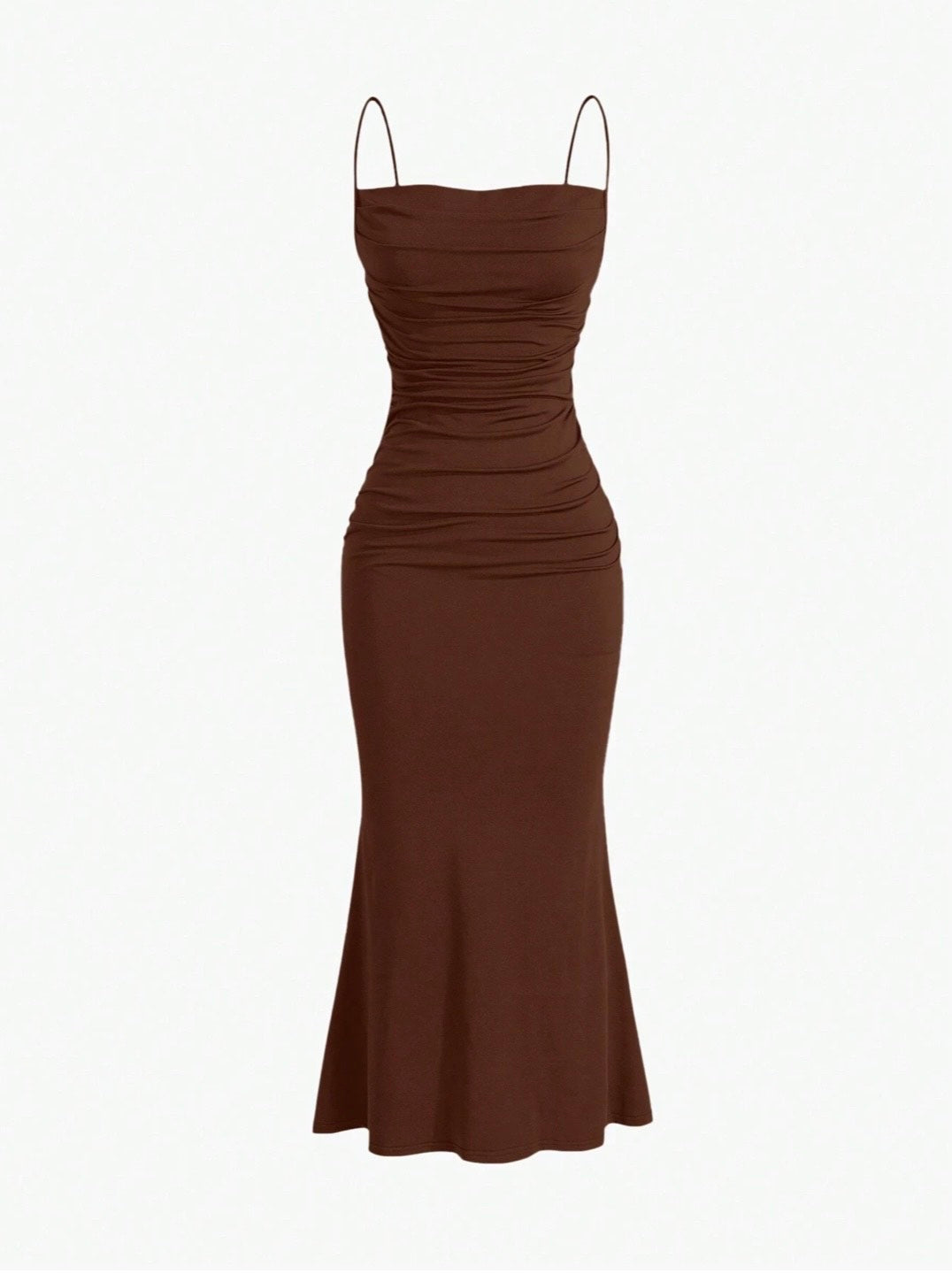 Elegant Pleated Mermaid Cami Maxi Dress – Ruched Backless Slip Dress for Evening & Parties