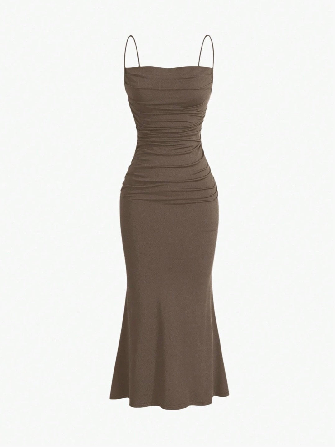 Elegant Pleated Mermaid Cami Maxi Dress – Ruched Backless Slip Dress for Evening & Parties