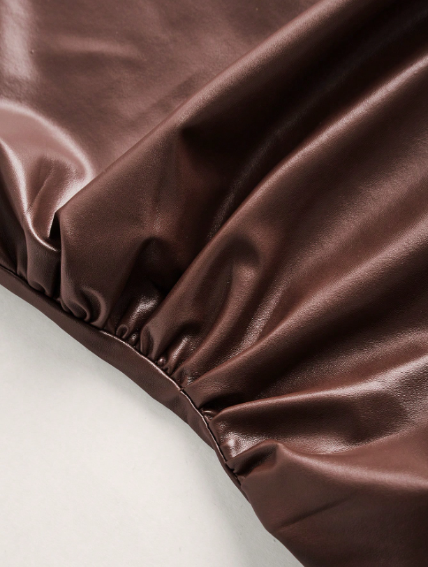 Leather Tank Top for Women | Ruched Sleeveless Going Out Top with Asymmetrical Neck