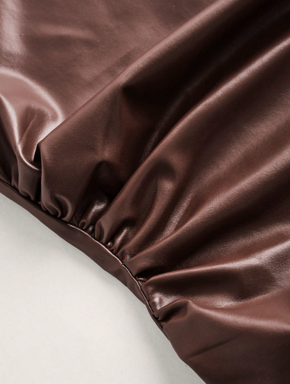 Leather Tank Top for Women | Ruched Sleeveless Going Out Top with Asymmetrical Neck