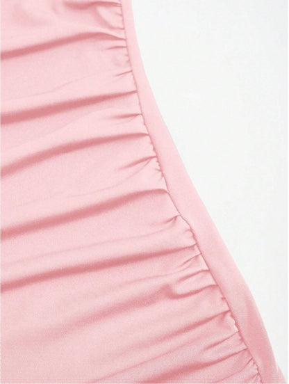 Elegant Pleated Mermaid Cami Maxi Dress – Ruched Backless Slip Dress for Evening & Parties