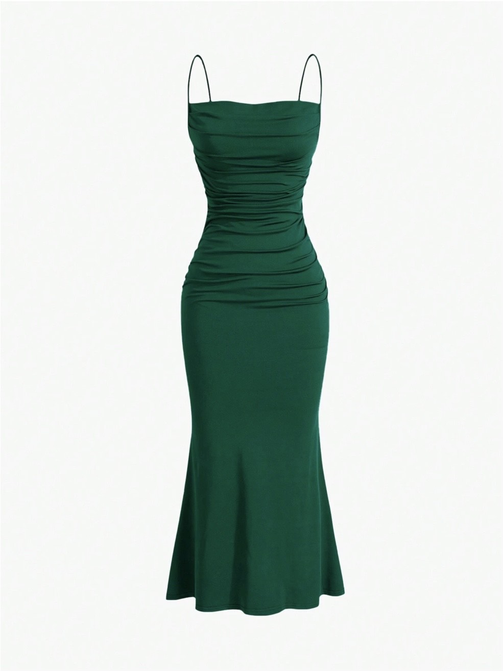 Elegant Pleated Mermaid Cami Maxi Dress – Ruched Backless Slip Dress for Evening & Parties