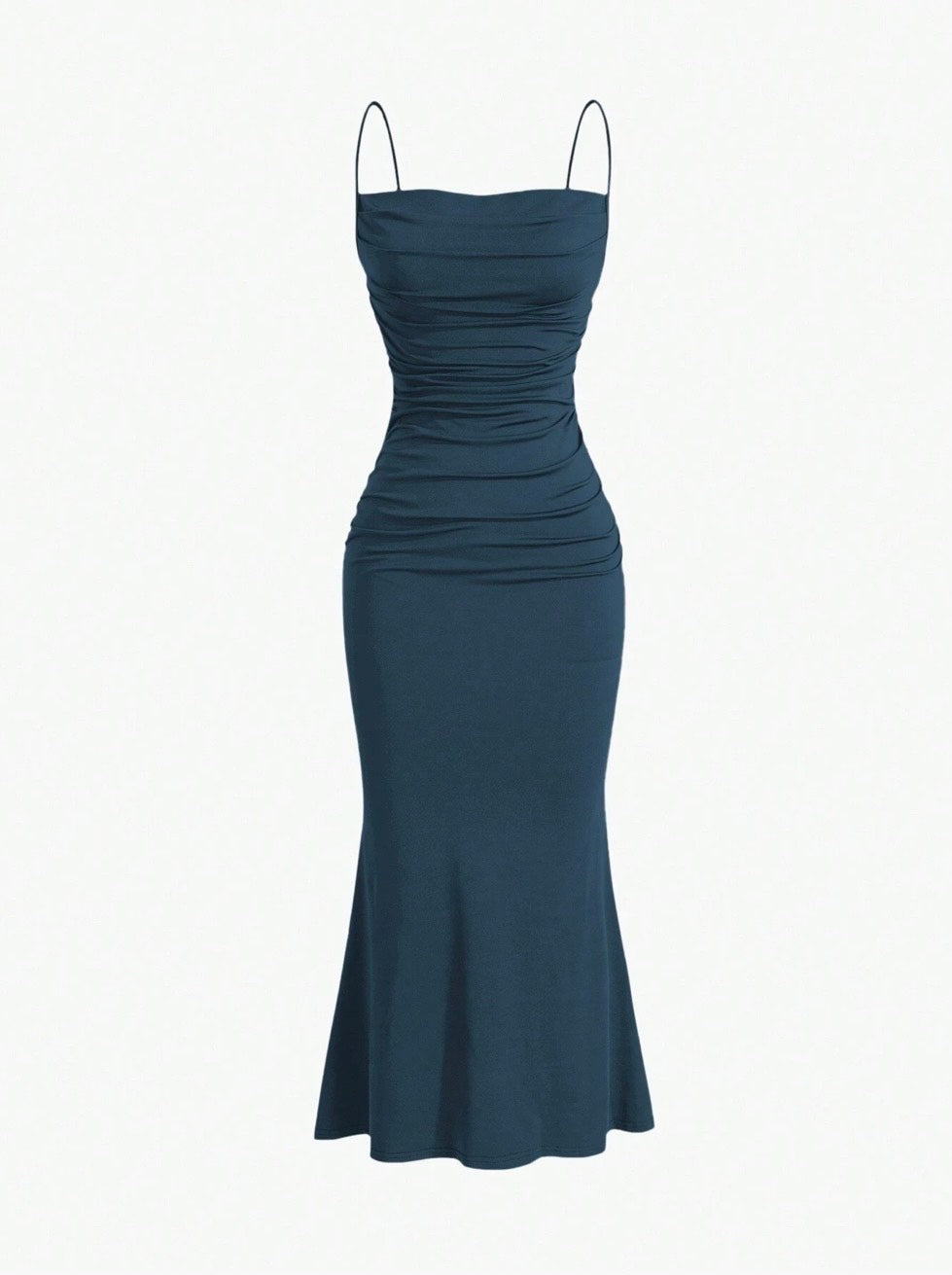 Elegant Pleated Mermaid Cami Maxi Dress – Ruched Backless Slip Dress for Evening & Parties