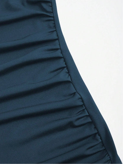 Elegant Pleated Mermaid Cami Maxi Dress – Ruched Backless Slip Dress for Evening & Parties