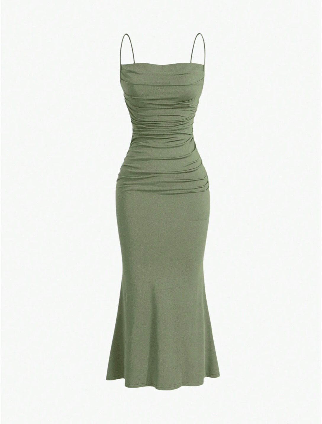 Elegant Pleated Mermaid Cami Maxi Dress – Ruched Backless Slip Dress for Evening & Parties