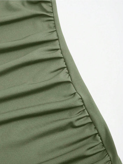 Elegant Pleated Mermaid Cami Maxi Dress – Ruched Backless Slip Dress for Evening & Parties