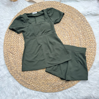 Trendy Wool Wave Fabric Set - Square Neck Side Slit Top & Matching Pants