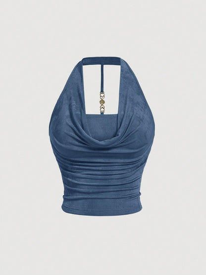Draped Collar Halter Top