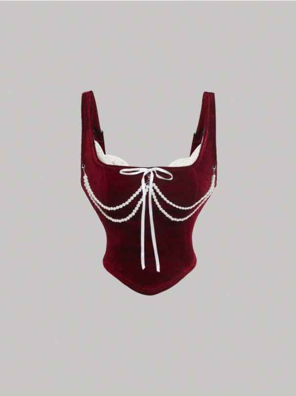 Retro Velvet Tank Top with Detachable Lace Collar & Bow – Elegant Party Camisole for Night Out or New Year Looks