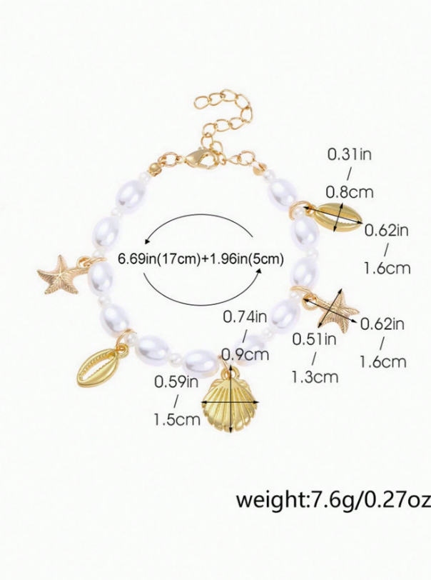 Starfish Shell Pearl Beaded Bracelet | Boho Beach Jewelry | Summer Resort Style Accessory