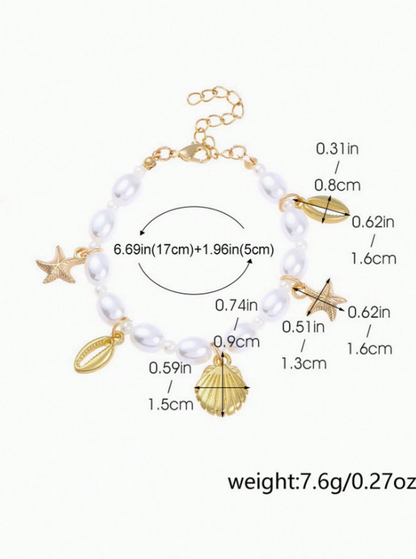 Starfish Shell Pearl Beaded Bracelet | Boho Beach Jewelry | Summer Resort Style Accessory
