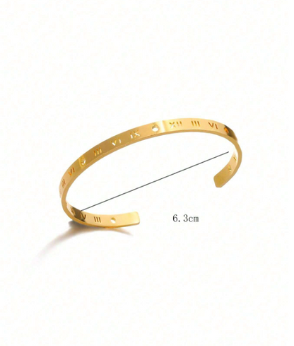 Gold Letter Detail Cuff Bangle | Rhinestone Bracelet | Trendy Vintage-Inspired Statement Jewelry