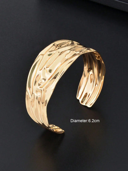 Gold Wide Chunky Statement Cuff Bracelet | Geometric Open Bangle | Trendy Party Jewelry