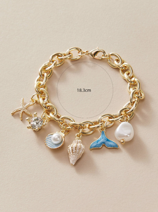 Starfish & Fish Tail Charm Bracelet | Beach-Inspired Pearl & Seashell Jewelry for Daily & Vacation Wear