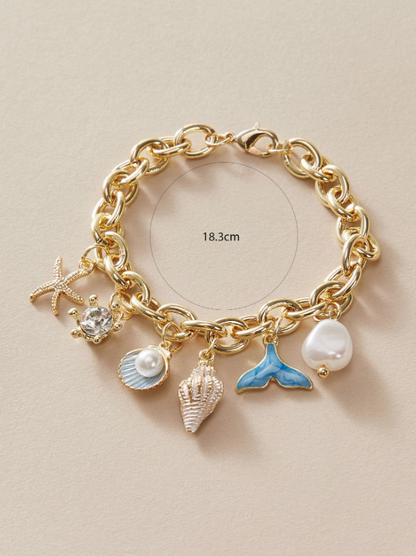 Starfish & Fish Tail Charm Bracelet | Beach-Inspired Pearl & Seashell Jewelry for Daily & Vacation Wear