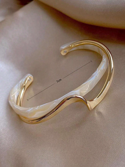 Luxury White Pearl Plate Twisted Metal Bangle Bracelet | Textured Gold-Tone Statement Cuff for Everyday & Holiday Wear