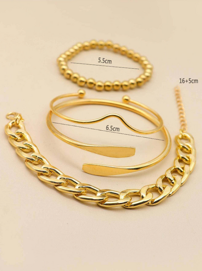 4pcs Asymmetrical Chain Beaded Gold Bracelet Set | Layered Old Money Style Wrist Accessory