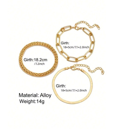 Set of 3 Snake Bone Chain Bracelets | Trendy Gold Layered Bracelet Set for Daily & Casual Wear